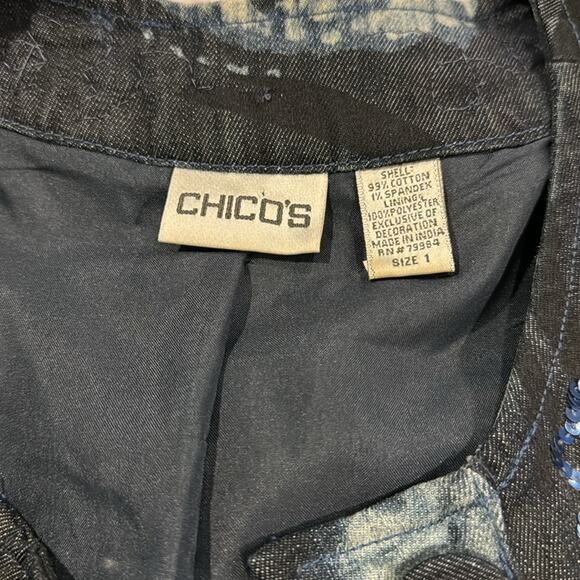 Chico’s Denim Jacket beautiful embroidered and embellished with sequins/ beads. - Picture 6 of 7